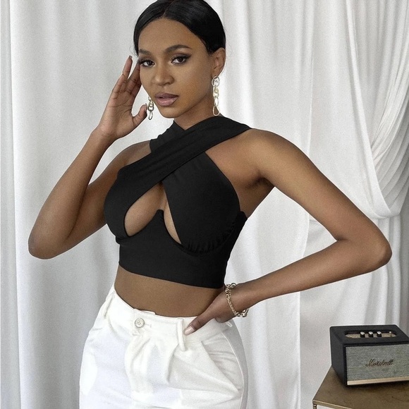 SHEIN Slayr Cross Wrap Crop Tank Top Color Brown Size Large - Picture 1 of 7